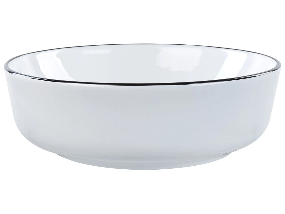 Countertop Wash Basin White with Black Rim Glossy Ceramic 420  mm Round Bathroom Sink Beliani