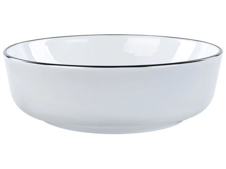Countertop Wash Basin White with Black Rim Glossy Ceramic 420  mm Round Bathroom Sink Beliani