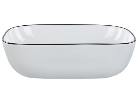 Countertop Wash Basin White with Black Rim Glossy Ceramic 460 x 330  mm Oval Bathroom Sink Beliani