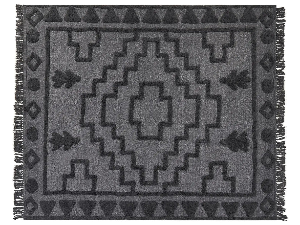 Blanket Grey Cotton 200 x 220 cm Big Blanket Bed Throw Tufted Pattern Boho Style Beliani