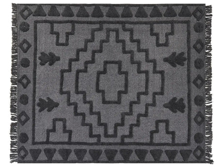 Blanket Grey Cotton 200 x 220 cm Big Blanket Bed Throw Tufted Pattern Boho Style Beliani