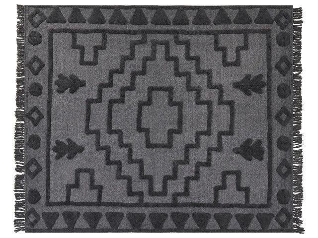 Blanket Grey Cotton 200 x 220 cm Big Blanket Bed Throw Tufted Pattern Boho Style Beliani