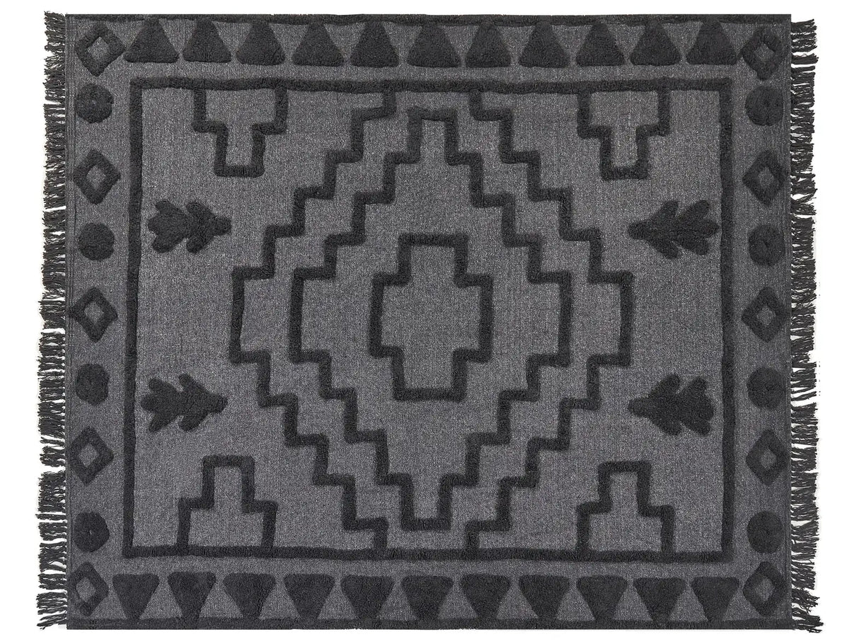 Blanket Grey Cotton 220 x 240 cm Big Blanket Bed Throw Tufted Pattern Boho Style Beliani