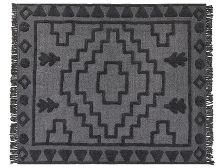 Blanket Grey Cotton 220 x 240 cm Big Blanket Bed Throw Tufted Pattern Boho Style Beliani