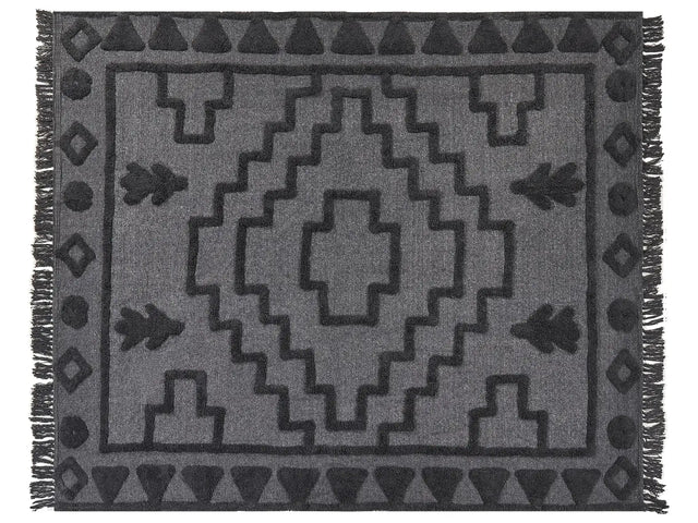 Blanket Grey Cotton 220 x 240 cm Big Blanket Bed Throw Tufted Pattern Boho Style Beliani