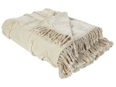 Blanket Beige Cotton 200 x 220 cm Big Blanket Bed Throw Tufted Pattern Boho Style Beliani