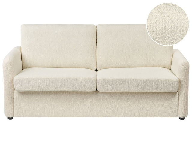 Sofa Bed Light Beige Boucle Fabric Upholstered Sleeper Function Modern Living Room Beliani