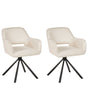 Set of 2 Swivel Dining Chairs Light Beige Fabric with Arms Backrest Black Metal Legs Retro Transitional Beliani