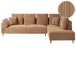 Corner Sofa Brown Corduroy Fabric Cushions Metal Black Legs Retro Design Pillowed Backrest Beliani