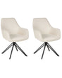 Set of 2 Swivel Dining Chairs Light Beige Fabric with Arms Backrest Black Metal Legs Retro Transitional Beliani