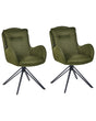 Set of 2 Dining Swivel Chairs Dark Green Fabric with Arms Quilted Backrest Black Metal Legs Retro Transitional Beliani