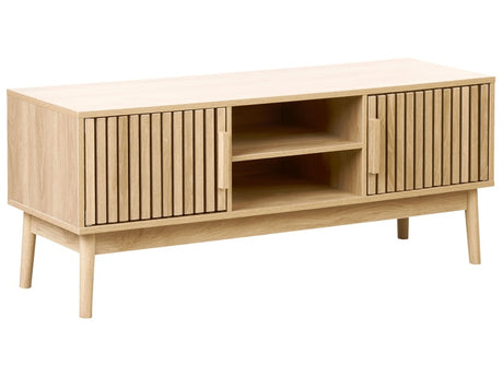 TV Stand Light Wood with 2 Doors and Shelves Scandinavian Style Living Room Beliani