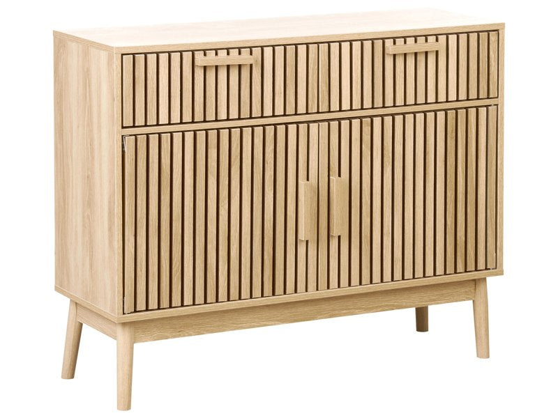 Sideboard Light Engineered Wood with Drawers Storage Compartment Doors Dresser Scandinavian Style Living Room Beliani