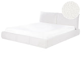 EU Super King Size Bed White Boucle Upholstery 6ft Slatted Base with Thick Padded Headboard Footboard Modern Style Bedroom Beliani