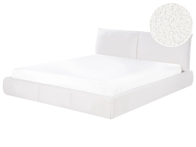 EU Super King Size Bed White Boucle Upholstery 6ft Slatted Base with Thick Padded Headboard Footboard Modern Style Bedroom Beliani