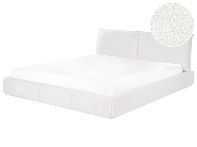 EU Super King Size Waterbed White Boucle Upholstery 6ft Base with Thick Padded Headboard Footboard Modern Style Bedroom Beliani