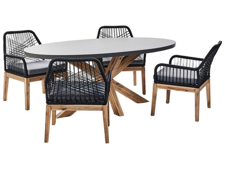 Garden Dining Set with 4 Chairs Grey and Black Light Wood Concrete Acacia Wood 190 x 100 cm Garden Furniture Beliani