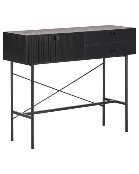 3 Drawer Console Table Black Particle Board MDF 100 x 30 cm Modern Storage Unit Bedroom Beliani