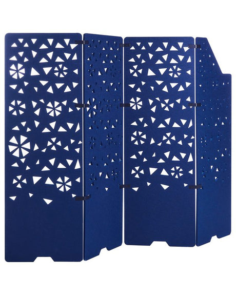 4-Panel Room Divider Navy Blue Fabric Privacy Screen Office Partition Wall Noise Reducing Beliani