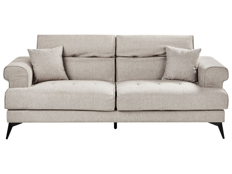 3 Seater Sofa Taupe Fabric Upholstery with Adjustable Headrests Modern Style Living Room Furniture Beliani