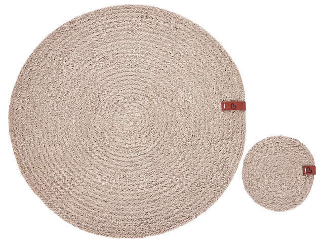 Set of 12 Placemats and Coasters Natural Jute 35/10 cm Handmade Boho Style Home Decor Dining Room Kitchen Beliani