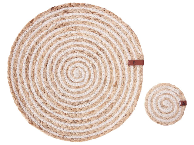 Set of 12 Placemats and Coasters Natural Jute 35/10 cm Handmade Boho Style Home Decor Dining Room Kitchen Beliani