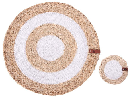 Set of 12 Placemats and Coasters Natural Jute and Cotton 35/10 cm Handmade Boho Style Home Decor Dining Room Kitchen Beliani