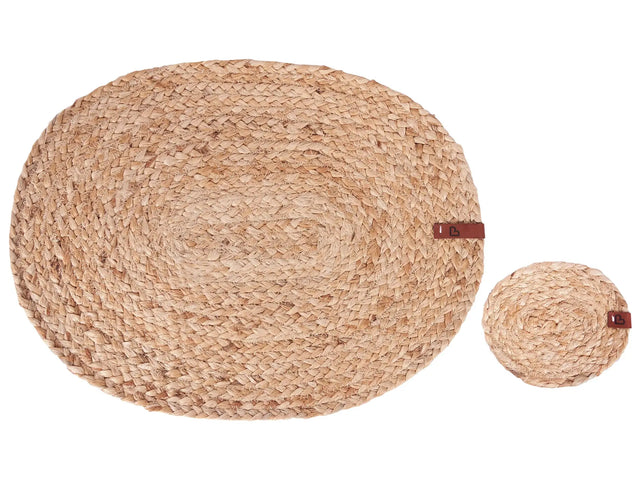 Set of 12 Placemats and Coasters Natural Jute 30 x 40 / 10 x 12 cm Handmade Boho Style Home Decor Dining Room Kitchen Beliani