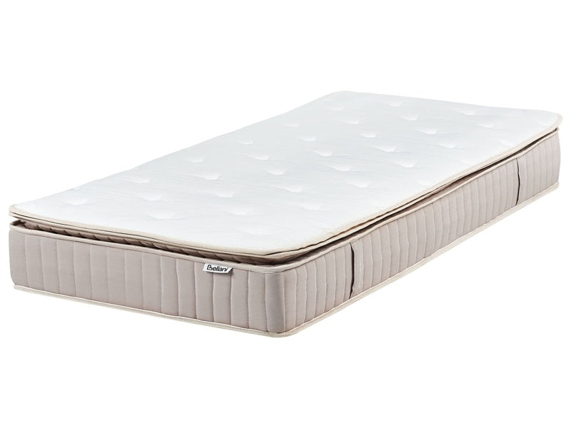 Latex Pocket Mattress White and Beige EU Single Size Medium Zippered Removable Polyester Cover Bedroom Accessories Beliani