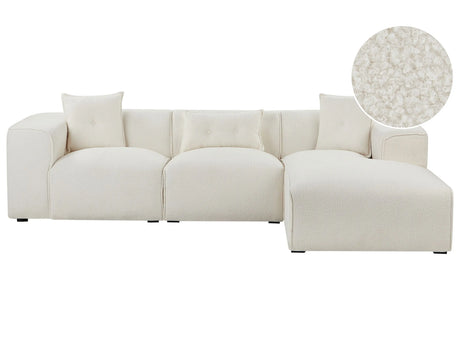 Left Hand Corner Sofa Off-White Boucle Upholstery 3 Seater Extra Scatter Cushions Modern Living Room Beliani