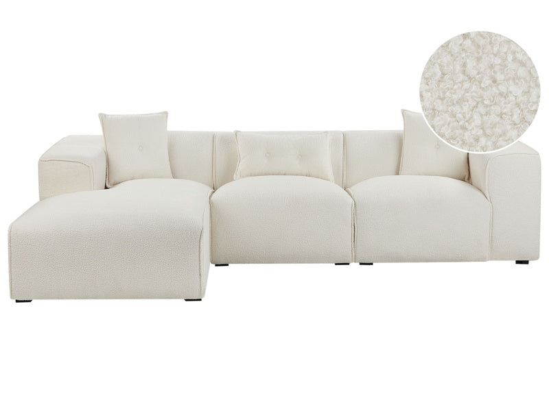 Corner Sofa Off-White Boucle 3 Seater Right Hand Extra Scatter Cushions Modern Living Room Beliani