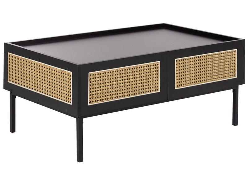 Coffee Table Black with Viennese Braid MDF Iron Frame Rattan Drawers 97 x 57 x 42 cm Boho Beliani