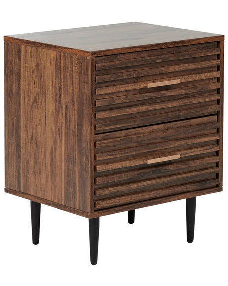 Bedside Table MDF Dark Wood 2 Drawers Side Table Iron Legs Modern Beliani