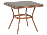 Garden Dining Table Dark Wood Aluminium Frame 80 x 80 cm Tempered Glass Top Beliani