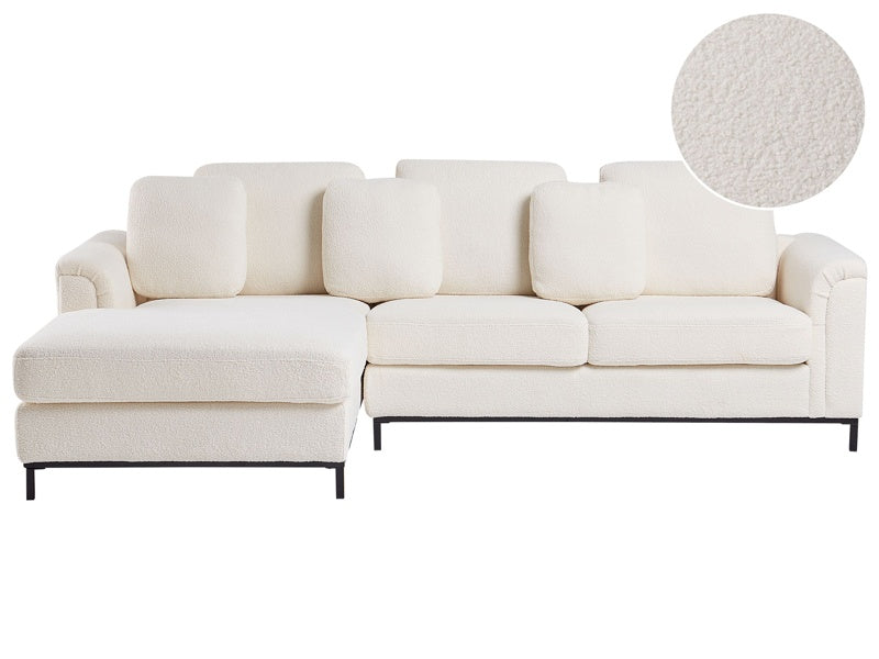 Corner Sofa White Boucle Fabric Upholstered L-shaped Right Hand Orientation Beliani