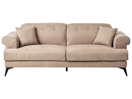 3 Seater Sofa Light Brown Fabric Upholstery with Adjustable Headrests Modern Style Living Room Furniture Beliani