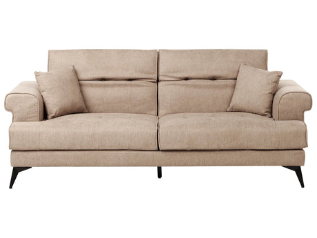 3 Seater Sofa Light Brown Fabric Upholstery with Adjustable Headrests Modern Style Living Room Furniture Beliani