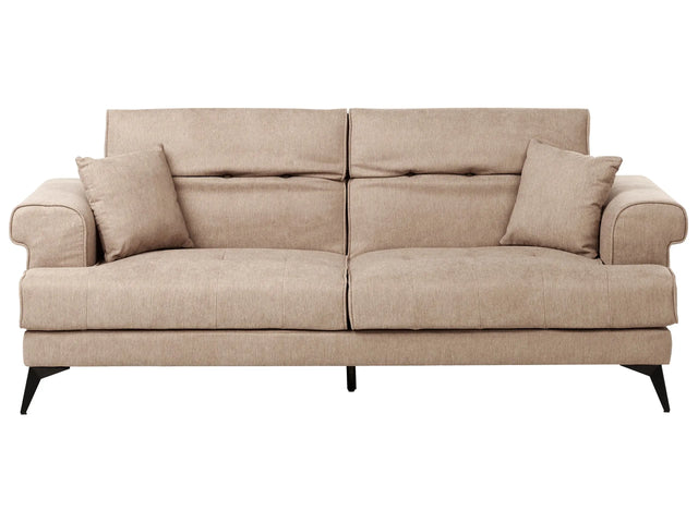 3 Seater Sofa Light Brown Fabric Upholstery with Adjustable Headrests Modern Style Living Room Furniture Beliani