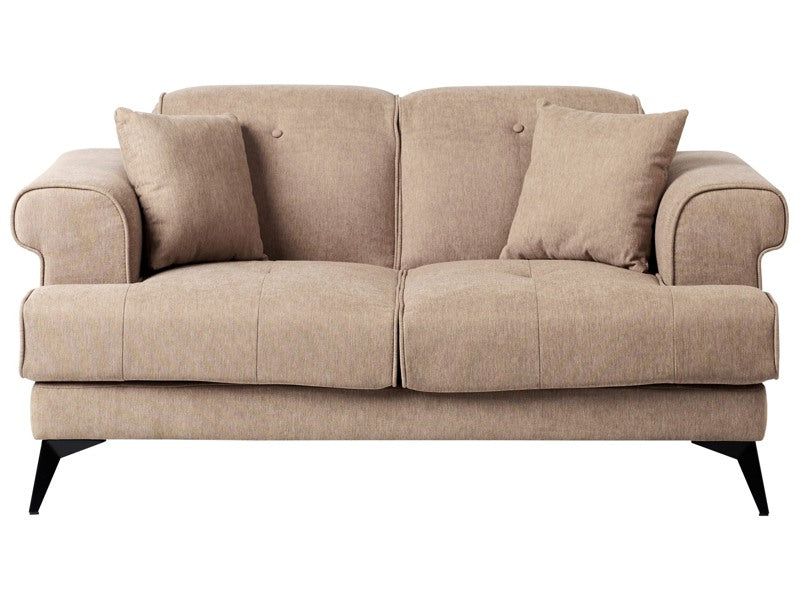 2 Seater Sofa Light Brown Fabric Upholstery with Adjustable Headrests Modern Style Living Room Furniture Beliani