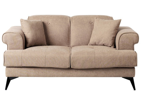 2 Seater Sofa Light Brown Fabric Upholstery with Adjustable Headrests Modern Style Living Room Furniture Beliani