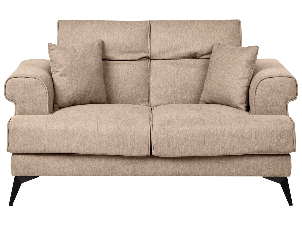 2 Seater Sofa Light Brown Fabric Upholstery with Adjustable Headrests Modern Style Living Room Furniture Beliani