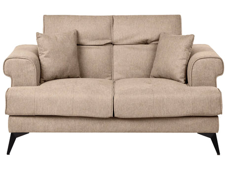 2 Seater Sofa Light Brown Fabric Upholstery with Adjustable Headrests Modern Style Living Room Furniture Beliani