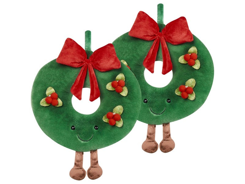 Set of 2 Scatter Cushions Green Round Fabric 45 cm Christmas Motif Wreath Decoration Accessory Beliani