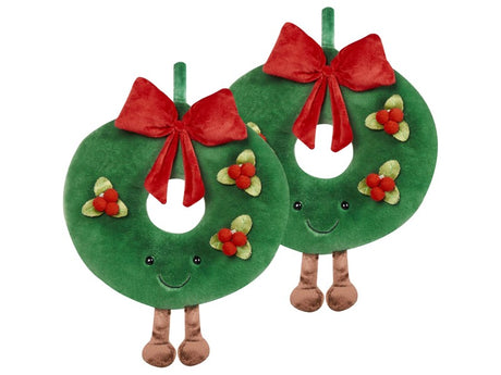 Set of 2 Scatter Cushions Green Round Fabric 45 cm Christmas Motif Wreath Decoration Accessory Beliani