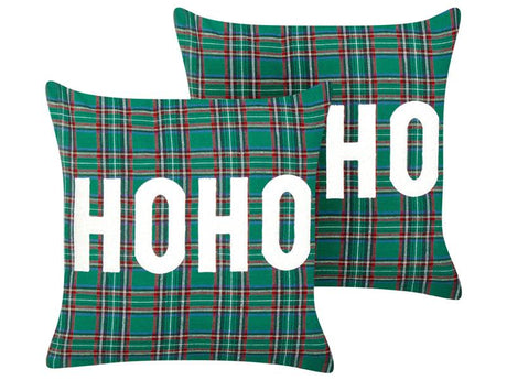 Set of 2 Scatter Cushions Green Polyester Fabric Tartan Christmas Pattern 45 x 45 cm Decoration Accessory Beliani