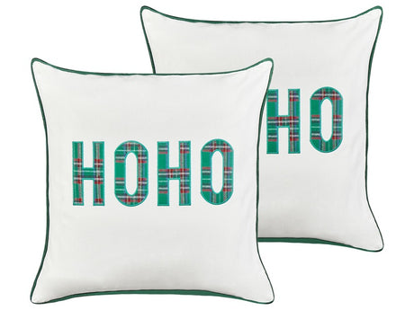 Set of 2 Scatter Cushions White Cotton Fabric Christmas Caption 45 x 45 cm Decoration Accessory Beliani