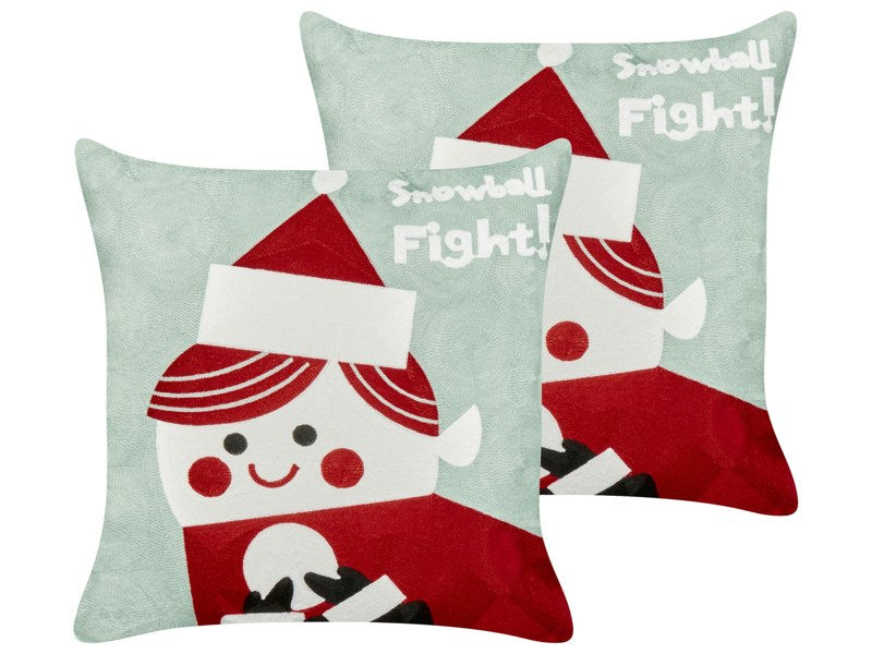 Set of 2 Scatter Cushions Red and Green Fabric Cotton Christmas Motif 45 x 45 cm Decoration Accessory Beliani