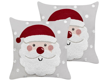 Set of 2 Scatter Cushions Grey Velvet Fabric Christmas Motif Santa Claus 45 x 45 cm Decoration Accessory Beliani