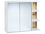 Bathroom Wall Mounted Mirror Cabinet White and Light Wood MDF Bamboo Shelves Storage Bathroom Furniture Beliani
