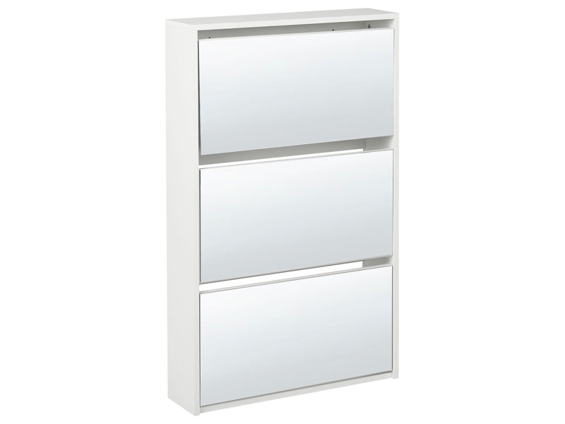 Shoe Storage Cabinet White MDF Frame Mirror Fronts 3 Compartments Modern Design Hallway Beliani